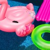 Pink Inflatable Flamingo and Green Ring Inflatable in Pearl Harbor, Hawaii