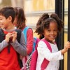 Kids Fall in Line at the Bus in Tacoma, Washington State