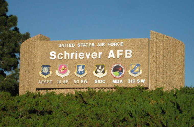 Old Schriever Air Force Base entry sign in El Paso, Colorado