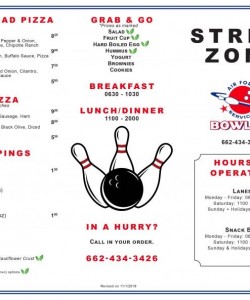 Strike Zone Grill Menu