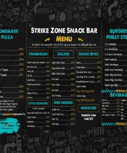 Strike Zone Snack Bar Menu in Colorado, Colorado Springs
