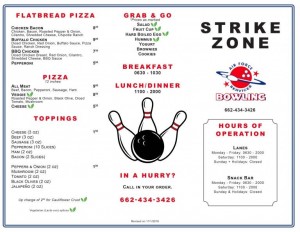 Strike Zone Grill Menu