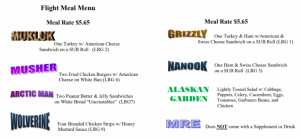 Top of The world flight Menu in Eielson, Alaska